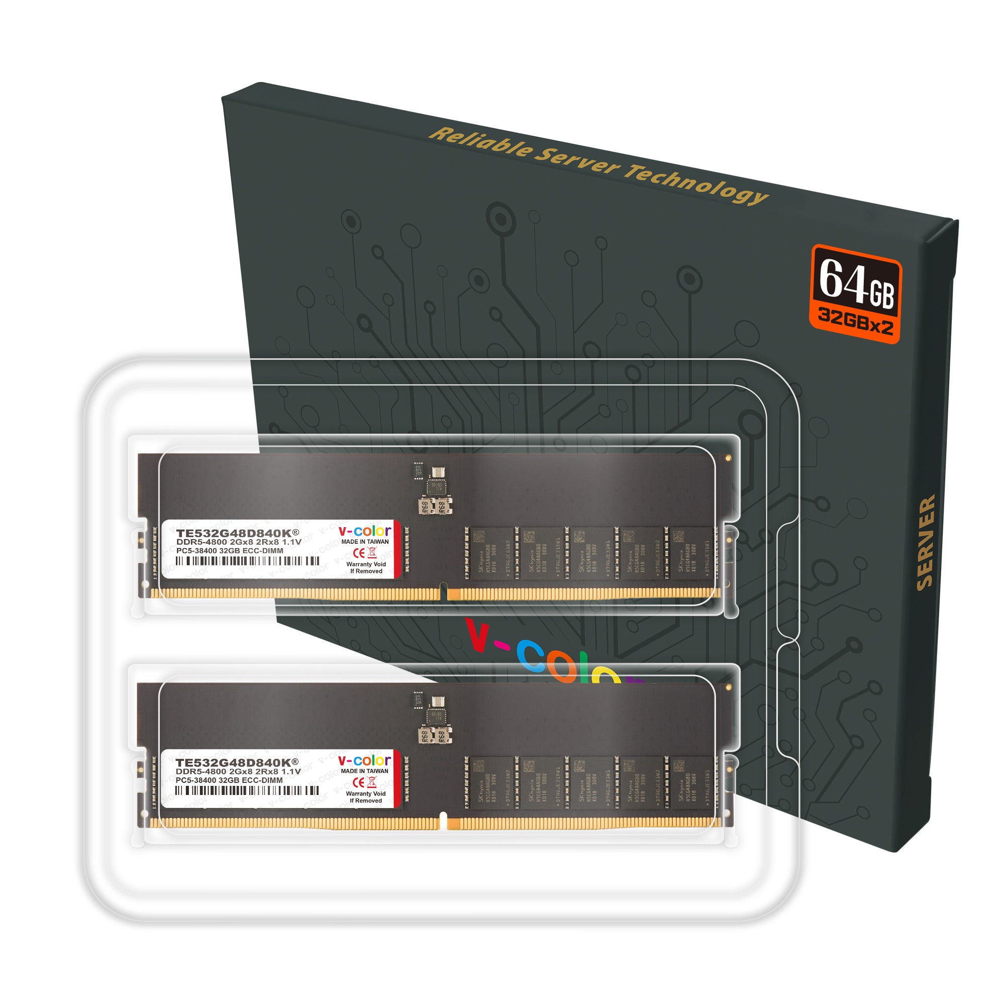 v-color DDR4-3200 ECC UDIMM 64GB（32GB×2） V-Color DDR4 64GB (2 x 32GB) 2666MHz (PC4-21300) Server