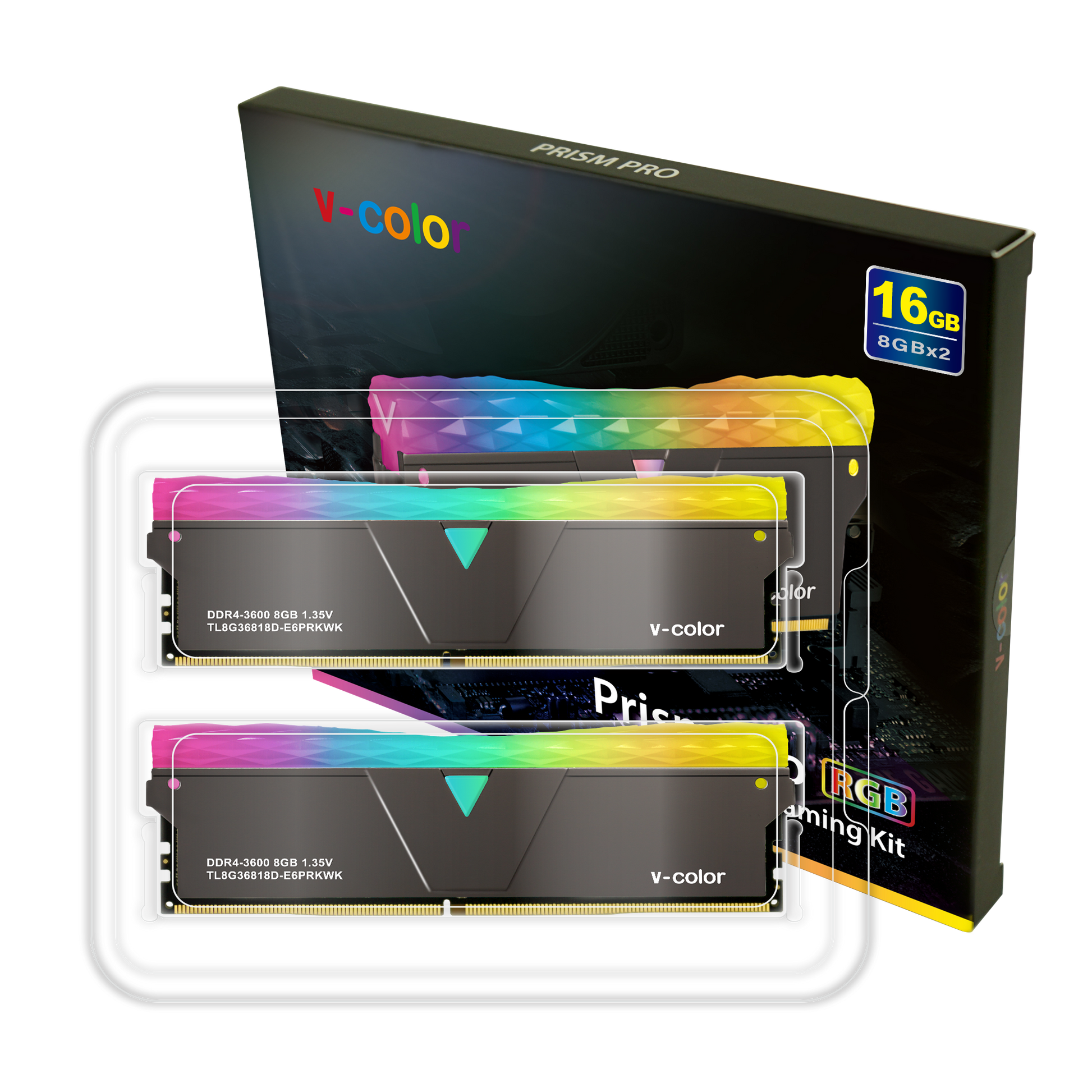 แรมพีซี v-color Ram PC DDR4 16GB/3200MHz CL16 (8GB x2+Dummy x2) Prism Pro  RGB (Jet Black)